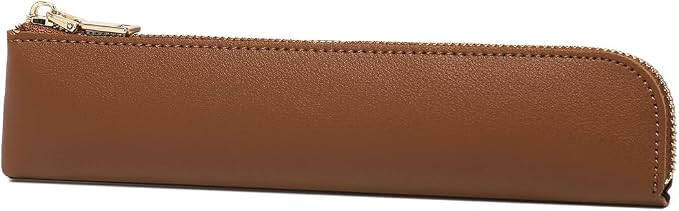 Slim Pencil Case Small Pencil Pouch Pen Case (Yellow Brown/FL)