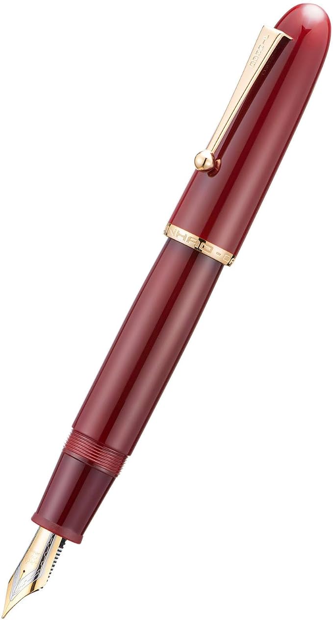 Jinhao 9019 DaDao Series Fountain Pen, Size 8 Fine Nib with Large Ink Converter, Wine Red Acrylic Design Smooth Writing Pen (Gold Trim)
