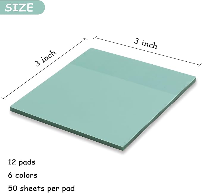 Sticky Notes, Sticky Notes 3x3 12 Pads 6 Pastel Colors Transparent Self-Stick Stickies Clear Aesthetic Bible Annotation Note Pads 50 Sheets Teacher Back to School Supplies and Oﬃce Products