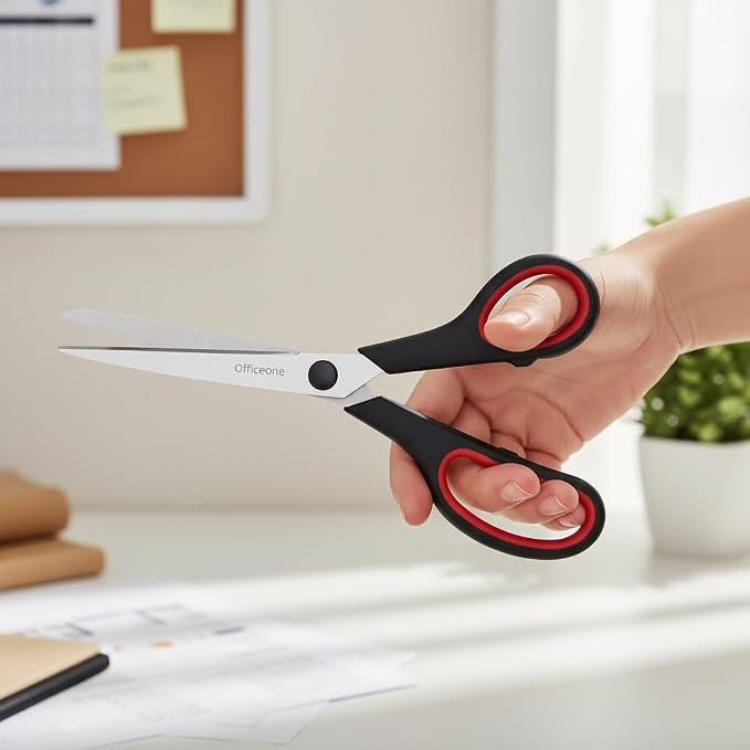 OfficeOne 3-Pack Heavy Duty Scissors 8" – Ultra Sharp Multipurpose Scissors with Comfort Grip Handles for Office, School, Home, Crafts & Sewing (3)