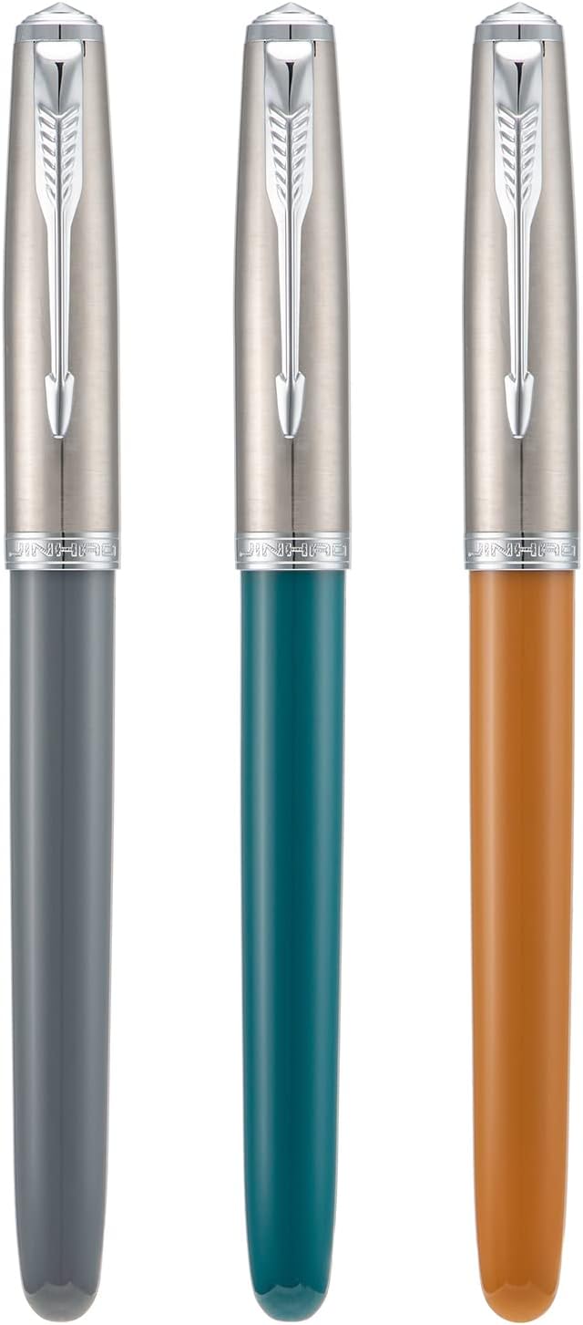 3 Jinhao 86 Fountain Pen Set (Malachite Blue, Khaki and Gray Resin) Extra Fine Nib with Refillable Ink Converter