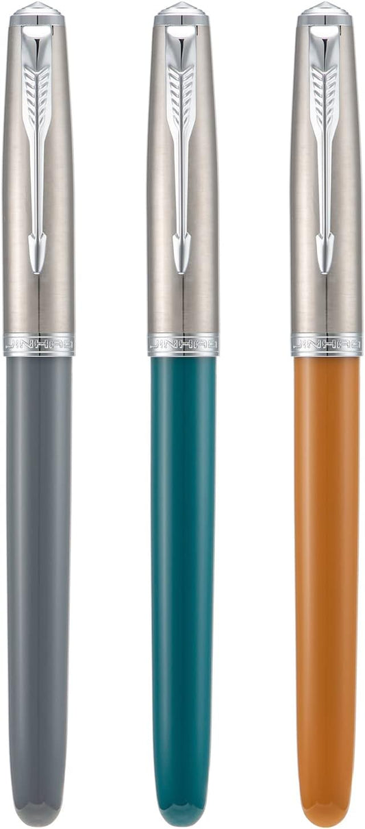 3 Jinhao 86 Fountain Pen Set (Malachite Blue, Khaki and Gray Resin) Extra Fine Nib with Refillable Ink Converter