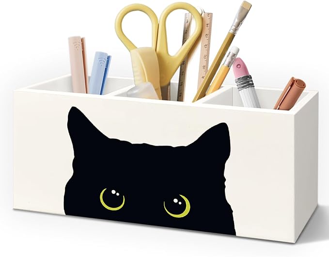 Black Cat Pen Holder for Home Office Desk, Cat Desk Accessories, Cat Lover Gifts,Cute Black Cats Makeup Brush Toothbrush Holder Organizer for Bathroom