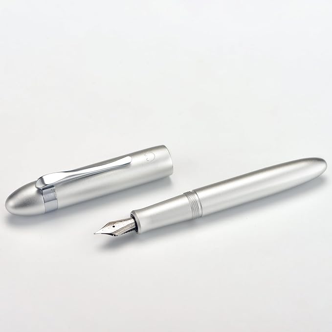 HONG DIAN M1 Fountain Pen Fine Nib, Silver & Submarine Shape Aluminium Short Mini Pocket Travel Pen