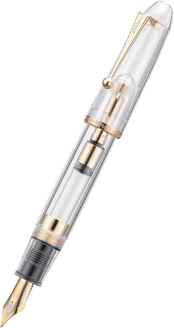 Jinhao 9019 DaDao Series Fountain Pen, Size 8 Extra Fine Nib with Large Ink Converter, Transparent Clear Design Smooth Writing Pen (Gold Trim)