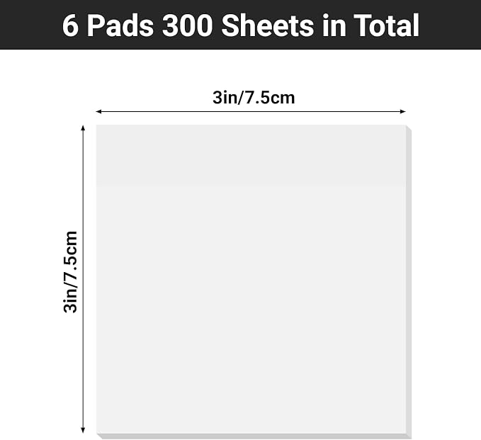 EUSOAR Translucent Sticky Notes, 300 Sheets 3x3 Inch Neon White See Through Sticky Notes Clear, Translucent Adhesive Note Bible Page Flags Stickers Note Pads Message Reminder for Home Office Work