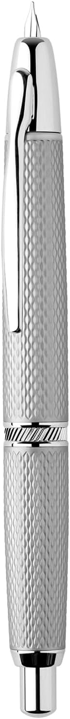 erofa Majohn A1 Retractable Fountain Pen with Box, Press Extra Fine Nib Metal White Grid Ink Pen with Converter Writing Set (With Clip Version)