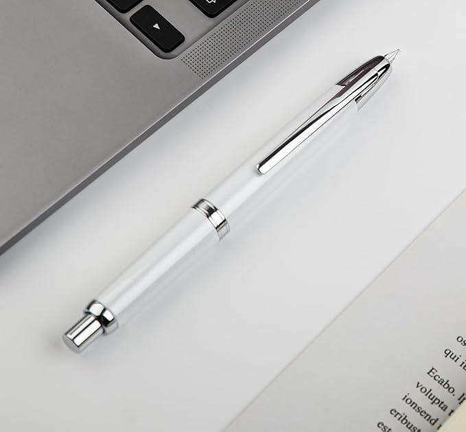 JINHAO 10 Press Fountain Pen, Retractable Metal Pen with Ink Converter (EF Nib 0.38mm, Pearl White)