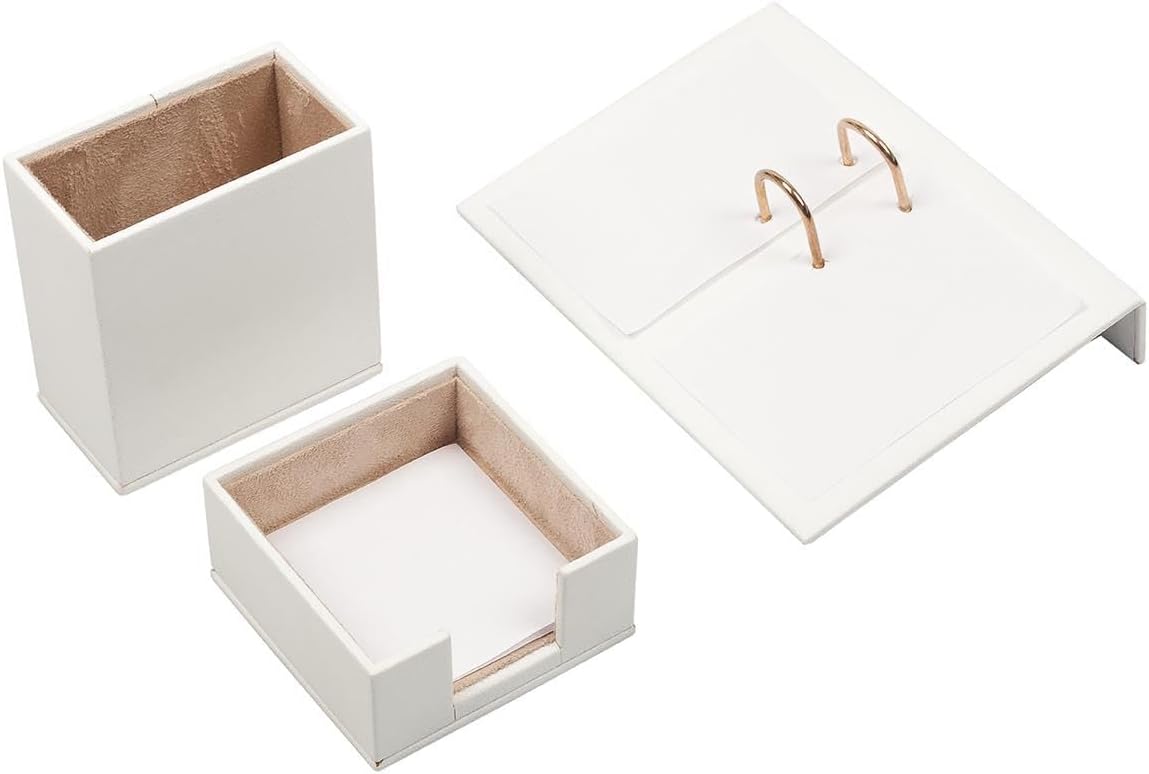 Luna Luxury Leather Desk Set for Men – 10 Piece Executive Office Desk Organizer Set with Document Tray, Desk Pad, Pen Holder, A5 Agenda with Fountain Pen Set – Multiple Color Options (White)
