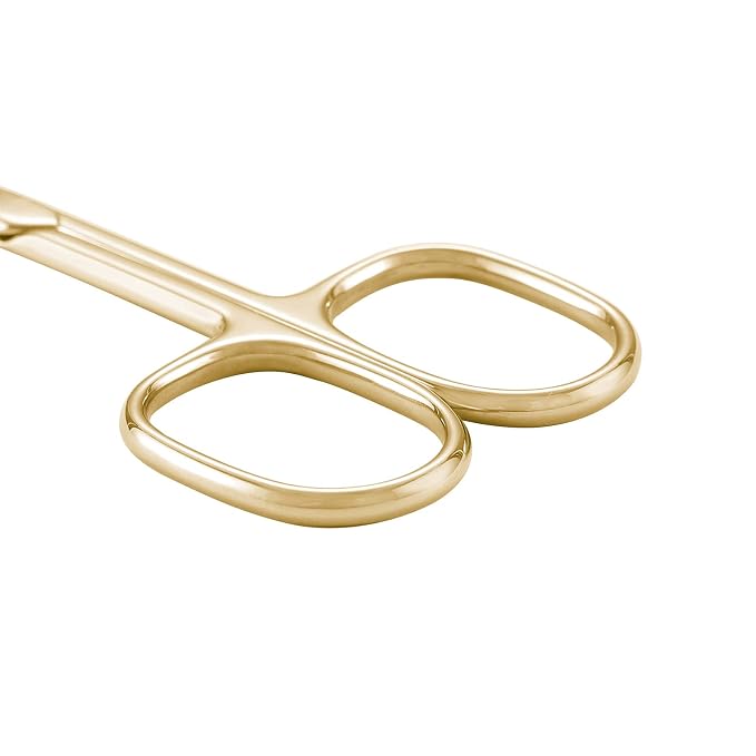 LIVINGO Nail Scissors Sharp Curved Blade Stainless Steel with Case | Fine Cutting Edge, Cuticle Trimming, Manicure Pedicure Care, Premium Gold Finish Design