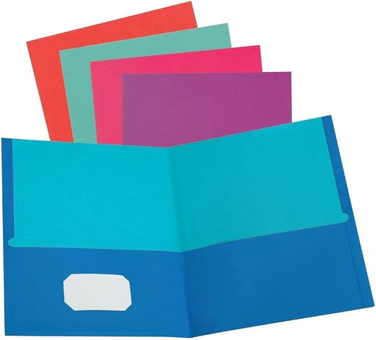 Oxford 2 Pocket Folders, Textured Paper, Assorted Colors (Blue, Purple, Teal, Orange, Pink), Contrasting Interior, Letter Size, 25 Per Box (53274EE) (Pack of 8)