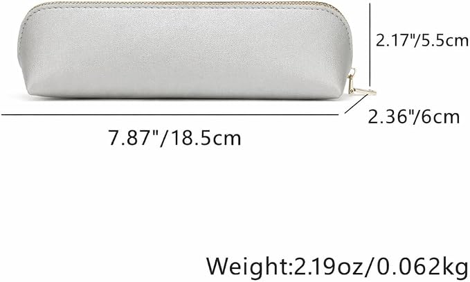 Pencil Case Small Pencil Pouch Slim (Pearl Silver, Faux Leather)