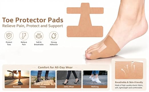 60PCS Pre‑Cut Bunion Corrector Kinesiology Tape– Elastic, Breathable & Hypoallergenic Latex-Free Toe Support Strips, Waterproof Adhesive Foot Support Patch for Hallux Valgus Correction(Skin color 60PCS)
