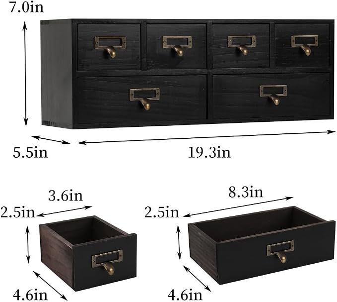 Apothecary Drawers Wooden Storage Box Vintage Wooden Drawers Wood Desktop Organizer Countertop Storage Box Library Card Catalog Cabinet Apothecary Cabinet （BLACK06）