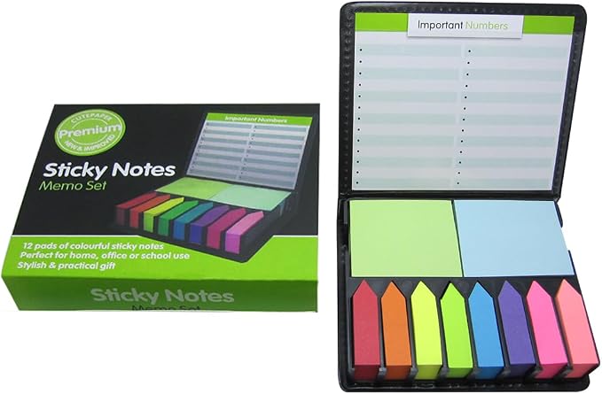 Cute Paper Cute Boxed Self Sticky Notes Set, 2000 Pages Colorful Tape Flags, Arrow Flags Colored Labels with Memo Pads, 12 Colors Makers Tabs with Mini Design Plastic Holder Box Ider by Cutepaper