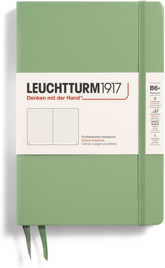 LEUCHTTURM1917 - Notebook Hardcover Paperback B6+ - 219 Numbered Pages for Writing and Journaling (Sage, Dotted)
