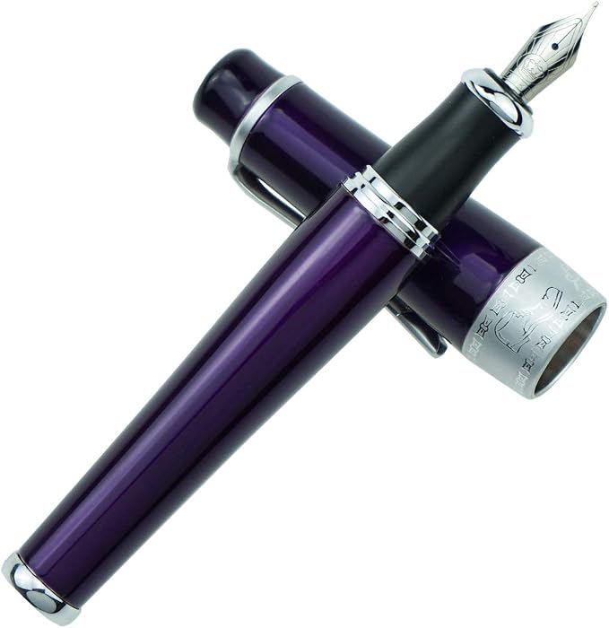 Asvine Duke Luxury Purple Fountain Pen Fine Nib, Charlie Chaplin Series, Unique Design Collection Heavy Pen with Pouch