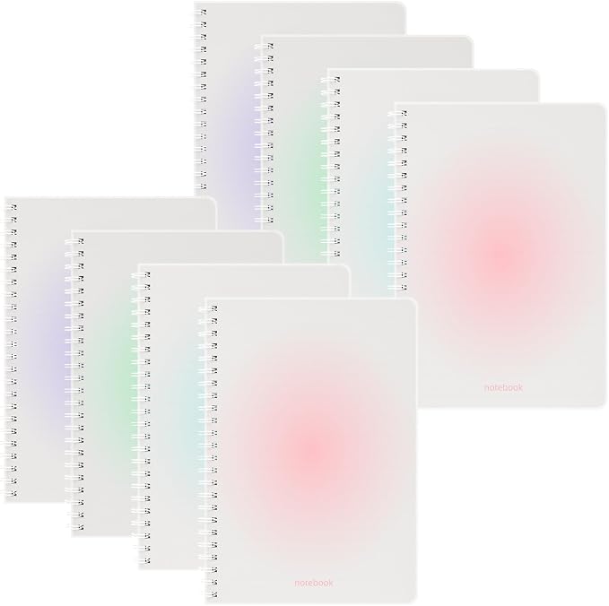 Oucaru Spiral Notebook College Ruled 8 Pack A5 (5.9" x 8.3") Journaling Notebooks 140 Pages 100GSM Gradient Small Lined Notebook Waterproof PP Cover for Work School Business Travel Note Books