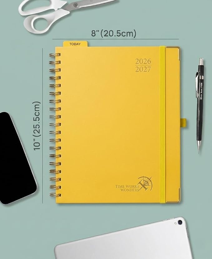 POPRUN 2026-2027 Weekly Planner 10" x 8"Weekly and Monthly Planner Calendar | Jul 2026 - Jun 2027，Daily Agenda Book & Appointment Book with Hourly Schedule, Tabs, Hardcover- Light Yellow
