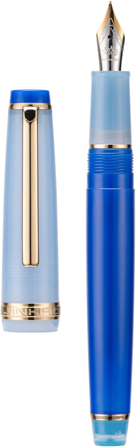 Jinhao 82 Acrylic Fountain Pen, Iridium Bent Nib with Ink Converter, Morandi Sky Blue Contrast Color Classic Design Smooth Writing Pen (Gold Trim)