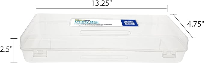BAZIC PRODUCTS Clear Ruler-Length Pencil Box, 4-Pack | 13 3/8 x 5 3/8 x 2 1/2 in, snap-latch lid for long supplies