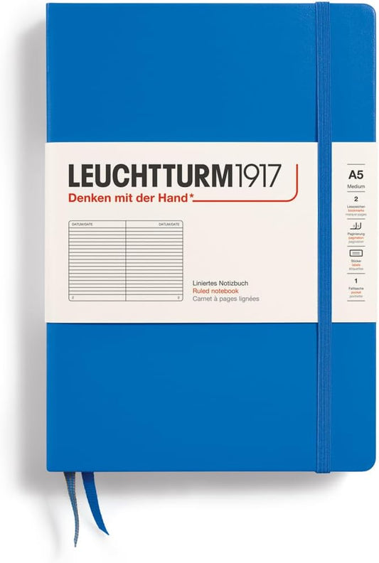 LEUCHTTURM1917 - Notebook Hardcover Medium A5-251 Numbered Pages for Writing and Journaling (Sky, Ruled)