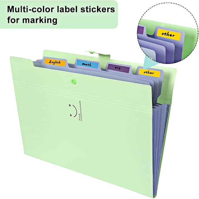 EOOUT 10pcs Expanding File Folders, Folders for Documents, A4 Letter Size Plastic Accordion Document Organizer with Snap Button, 160 Stickers in 16 Colors, for School and Office Supplies
