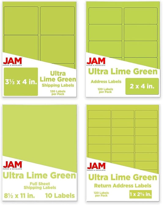 JAM PAPER Shipping & Mailing Address Labels - Multi Size Assortment - Lime Green - 370/Pack