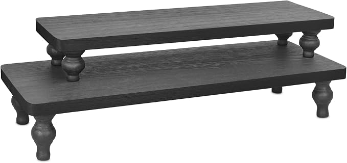 Ikee Design 2 Pcs Set Wooden Display Riser, Cupcake Dessert Display Riser, Countertop Centerpiece Dessert Serving Stand, Artificial Plant Stand for Garden, Farmhouse Decor, Black Color