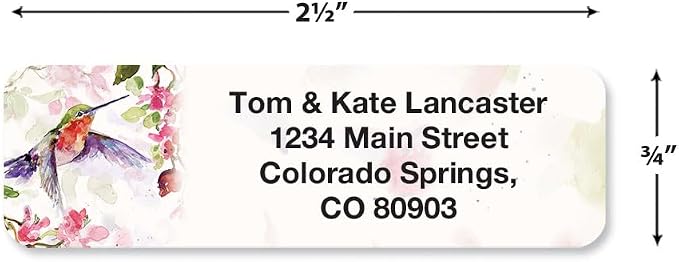 Colorful Images Personalized Mailing Address Labels | Fluttering Hummingbirds, 500 Count, Self-Adhesive, With Dispenser Labels, Customize with Name & Shipping Address