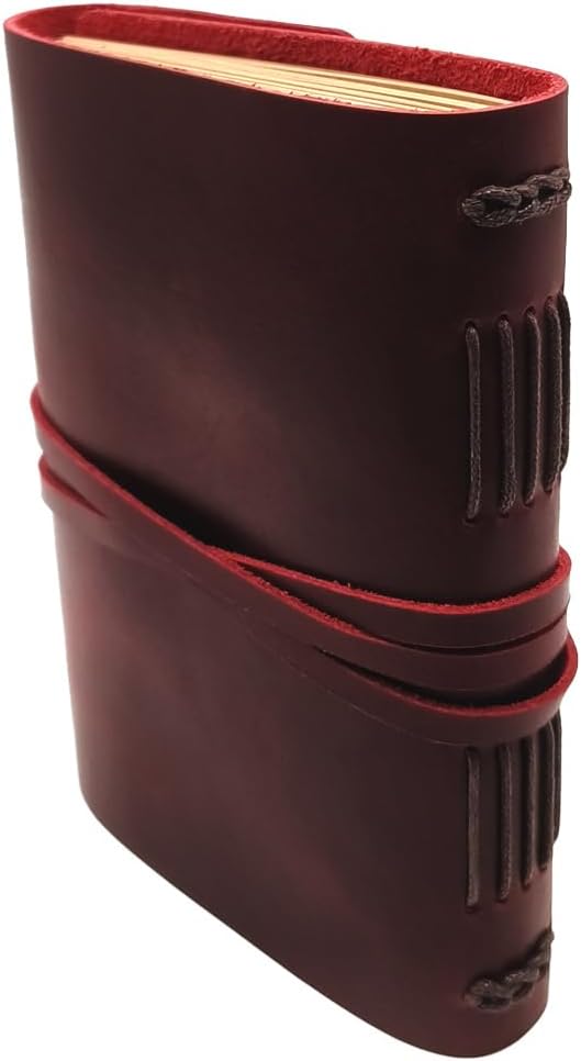 CooLeathor Red Notebook Journal - Nice Genuine Leather Journaling for writers A5 Size Diary 6.2x8.5 Inch,Notepad For Women,Man,Vintage,Gifts,Work,Traveler,Personal,Wine Red