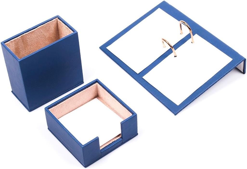 Luna Luxury Leather Desk Set for Men – 10 Piece Executive Office Desk Organizer Set with Document Tray, Desk Pad, Pen Holder, A5 Agenda with Fountain Pen Set – Multiple Color Options (Blue)