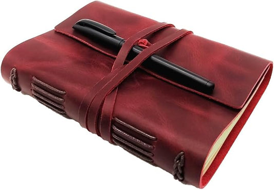 CooLeathor Red Notebook Journal - Nice Genuine Leather Journaling for writers A5 Size Diary 6.2x8.5 Inch,Notepad For Women,Man,Vintage,Gifts,Work,Traveler,Personal,Wine Red