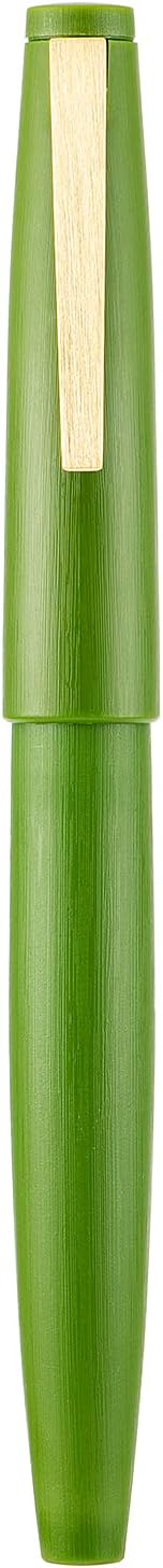 Jinhao 80 Avocado Green Fiber Brushed Fountain Pen, Iridium Extra Fine Gold Nib with Ink Converter, Classic Design Smooth Writing Pen (Gold Clip)