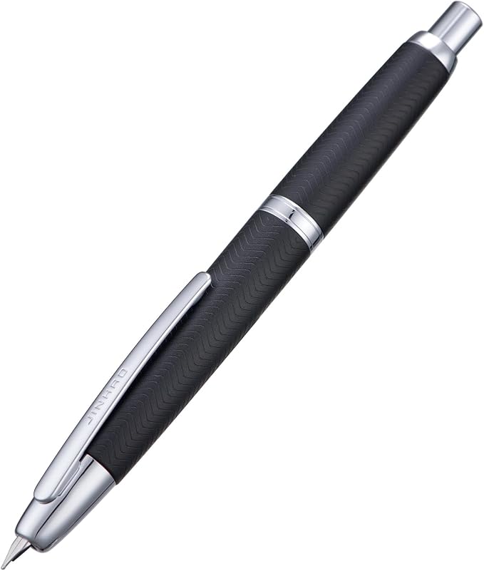 Jinhao 10 Press Fountain Pen with Box, Wavy Matt Black Chromium Retractable Extra Fine Nib with Ink Converter Set (Silver Clip)