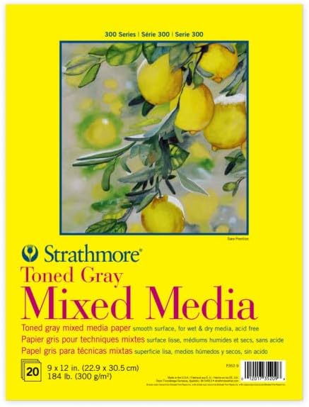 Strathmore 300 Series Mixed Media Pad, Toned Gray, Tape Binding, 184lb (300gsm), 20 Sheet, 9x12 inch, 1 Count