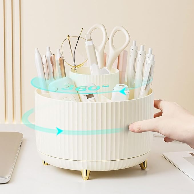 Gawsey Gold Desk Organizers and Accessories with Desk Organizer 360° Rotating Pen Holder and Office Supplies, Cute Stationery Supplies Set