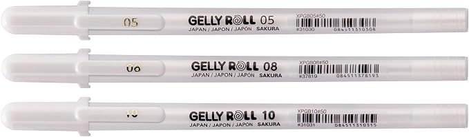 SAKURA Gelly Roll Basic White Gel Pen Set of 3, Assorted Sizes | Opaque Pens for Highlights, Drawing & Crafts