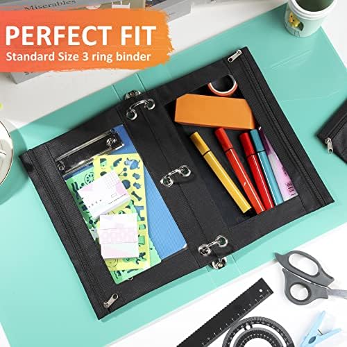 Marspark 48 PCS Pouch Bag for 3 Ring Binder - Bulk Zipper Pencil Binder Pouches with Clear Window for Utensils Storage Supplies(Black)