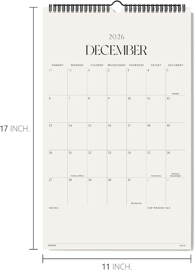 Jotsome Wall Calendar 2026-2027, Large Monthly Wall Calendar From August 2026 to December 2027 11x17 inch for Home and Office, Easy Planning, Gift for the Holidays