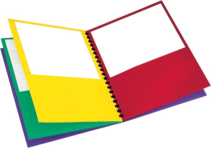 Oxford 8Pocket Organizer,Letter Size Folder with Plastic Comb Binding,Great for School Subjects,Assorted Colors (Red,Green,Yellow,Purple),For 8-1/2x11 Inch Papers,200 Sheet Capacity(99656)(Pack of 12)