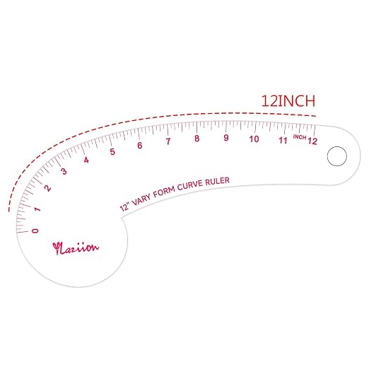 YLaziion 12-Inch French Curve Ruler for Sewing, 3mm Acrylic Hip Curve Ruler | Professional Clear Vary Form Curve Drafting Tool, Non-Yellowing & High-Transparency, Enlarged Scales for Quilting