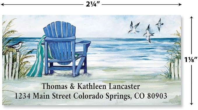 Colorful Images Personalized Address Labels by Susan Winget | By the Sea Beach, 144 Count, Self-Adhesive, Flat-Sheet, Address Box Labels, 4 Designs