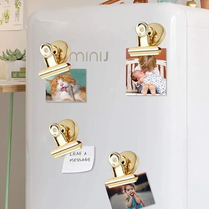 Strong Magnetic Clips, 20 Pack, 1-1/4 Inch, Gold, 31 mm, Medium Clip Magnets, Refrigerator Magnet Clips, Office Supplies, Photo Displays