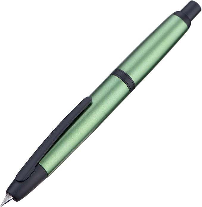Jinhao 10 Press Fountain Pen with Box, Sea Pine Green Retractable Extra Fine Nib with Ink Converter Set (Black Clip)