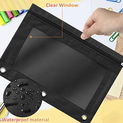 Marspark 48 PCS Pouch Bag for 3 Ring Binder - Bulk Zipper Pencil Binder Pouches with Clear Window for Utensils Storage Supplies(Black)