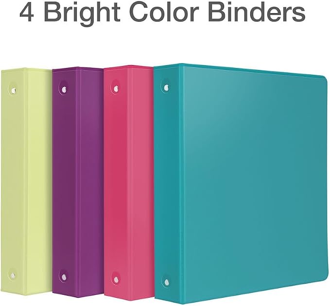 Oxford Cardinal 3 Ring Binders, Binders for School and Office, Durable 1.5 Inch, Round Rings, Holds 350 Sheets, ClearVue Presentation View, Non-Stick, Assorted Bright Colors, 8 Pack (79553)