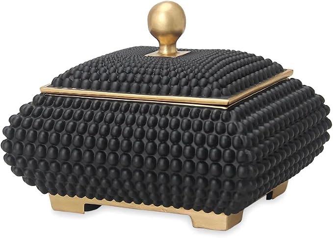 Resin Jewelry Storage Boxes, Personalized Nightstand Organizer Decorative Trinket Box with Lid, Memory Box for Keepsakes, Perfect for Vanity Bedside Office Desktop Decor - 9.8", Black