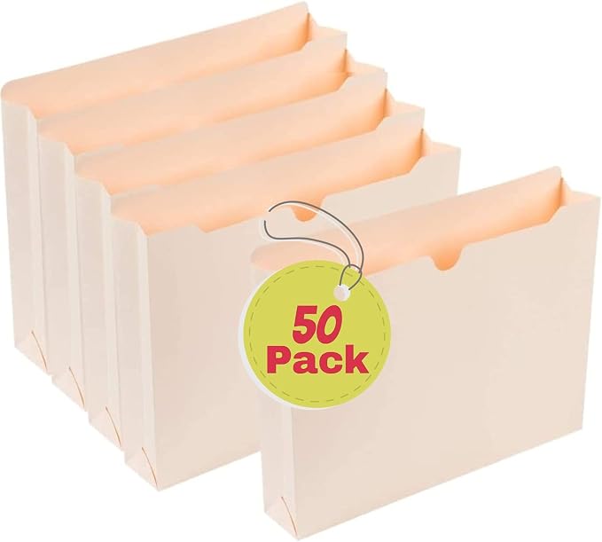 1InTheOffice Manila Expanding File Folders Jacket, 2", Letter, 50 Pack (2 Inch)