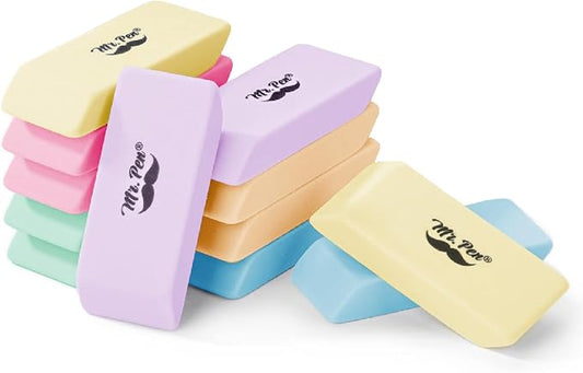 Mr. Pen- Pencil Eraser, 12 Pack, Pastel Colors | Large Latex Free Block Erasers for School, Office, Art Sketching, Homework, Exams, Clean Smudge-Free Correction